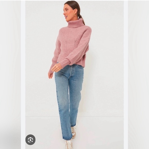 Varley Pointelle Turtleneck Sweater - Dusty Rose - Picture 2 of 8